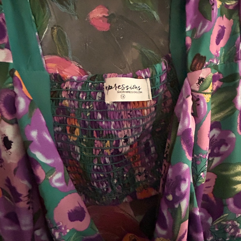 Impressions Floral Dress with Purple and Pink Accents - Picture 3 of 3